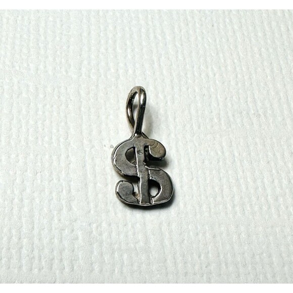 Vintage Sterling Silver Dollar Sign Charm Small 1/2" Pendant Good Luck Money - Picture 2 of 7